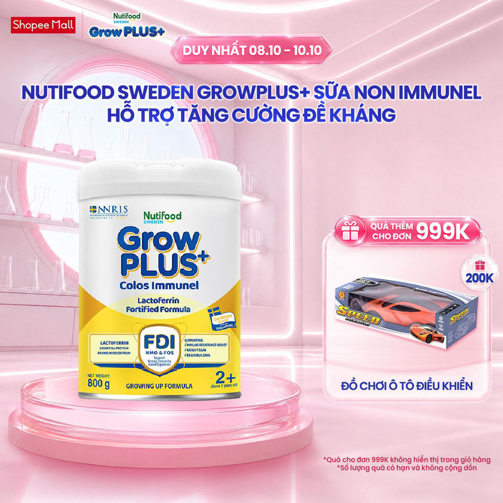 Sữa Bột Nutifood Sweden GrowPLUS+ Sữa Non Immunel trên 2 tuổi lon 800 g (Bao bì tuỳ lô hàng)