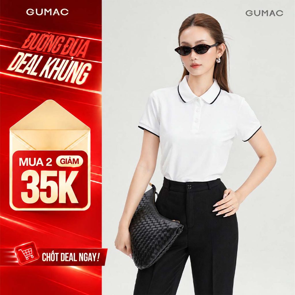 [VOUCHER 35K] Áo Polo Nữ Form Suông GUMAC Cổ Phối Viền Chất Thun Cotton Mịn Thiết Kế Cơ Bản Dễ Phối Đồ PLE03028