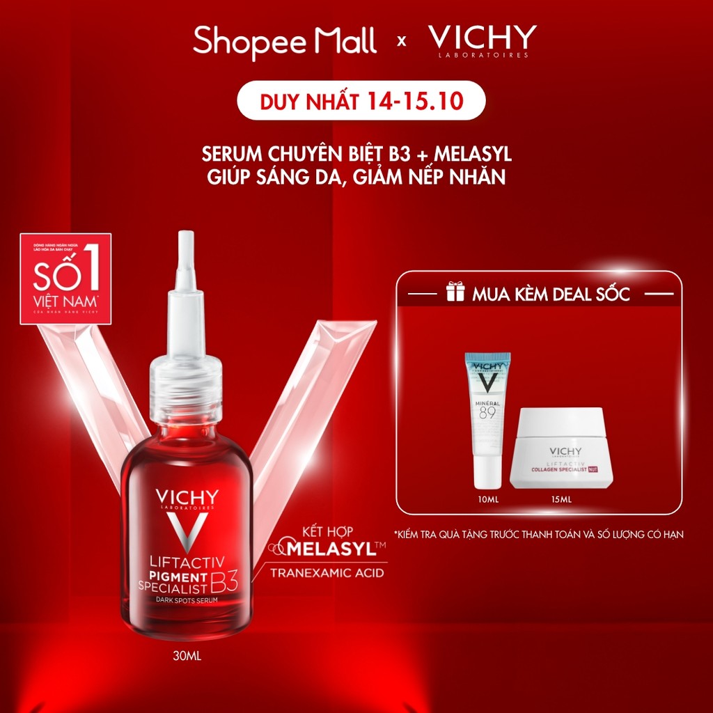 [Thế hệ mới] Serum Vichy B3 sáng da +98% sau 2 tuần nhờ Melasyl + Tranexamic Acid, giảm đốm nâu thâm nám toàn diện, 30ml