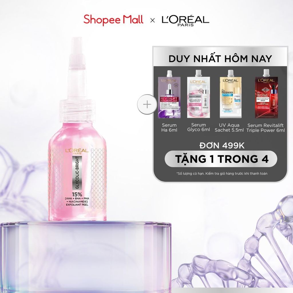 Dưỡng chất làm sạch tế bào da chết Glycolic-bright Anti-dark Spot Exfoliant Peel L’oréal Paris 25ml