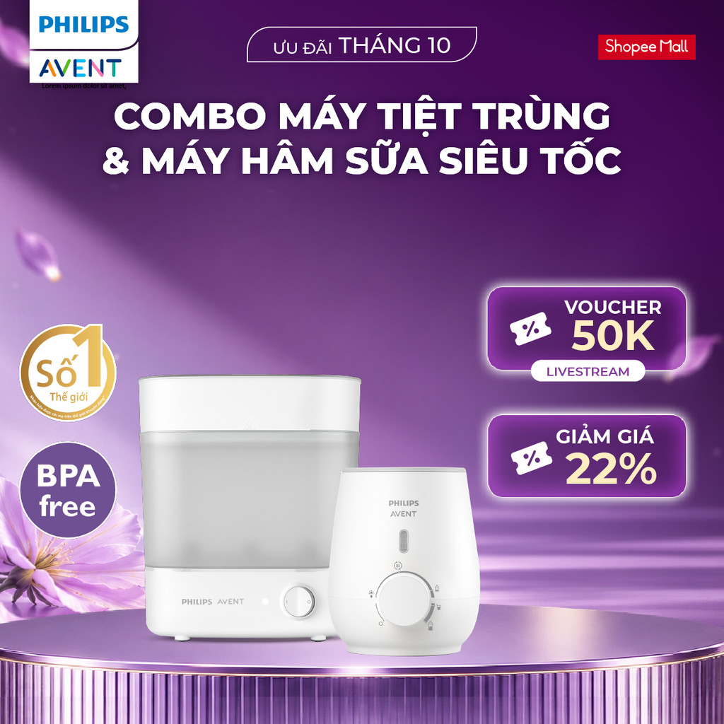 Combo Hâm & Tiệt Trùng Bình Sữa Tiện lợi Philips Avent - Máy Hâm sữa siêu tốc + Máy tiệt trùng 3 trong 1