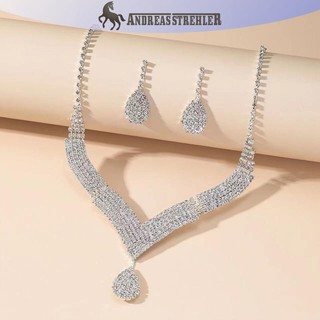 Onetimingfine 2 Chiếc Thời Trang Kim Cương Giả Dây Chuyền Bông Tai Bộ Trang Sức Nữ Cưới Phụ Kiện Quà Tặng VN