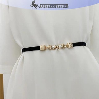Onetimingfine Thanh Lịch Đôi Ngọc Trai Khóa Co Giãn Thắt Lưng Nữ Đen Mỏng Dây Đeo Nữ Váy Váy Trang Trí Dây Thắt Lưng VN