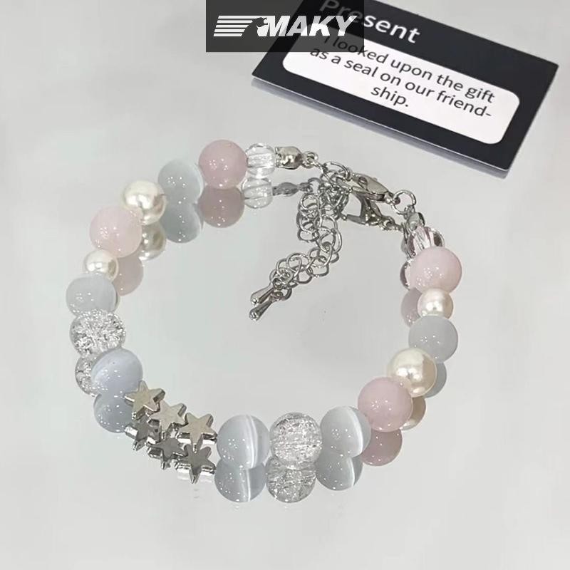 Newwellknownepic Sweet Pentagram Ngọc Trai Đính Hạt Vòng Tay Nữ Cô Gái Thẩm Mỹ Ngôi Sao Dễ Thương Màu Xanh Vòng Tay Thủy Tinh Phụ Kiện Trang Sức Quà Tặng VN