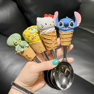 SQ2 Hoạt Hình SpongeBob SquarePants Bé Thép Không Gỉ Bộ Đồ Ăn Súp Thìa Cơm Kem Món Tráng Miệng Muỗng QS2