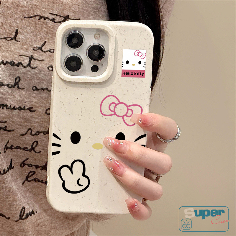 Ốp Lưng Tương Thích Cho IPhone 11 15 13 16 17 Pro Max Air XR 14 12 Pro Max X XS Max 7 13 12 16 17 Pro 8 14 15 6 6s 16 Plus SE 2020 Hoạt Hình Dễ Thương Wink Hello Kitty Bìa mềm nơ