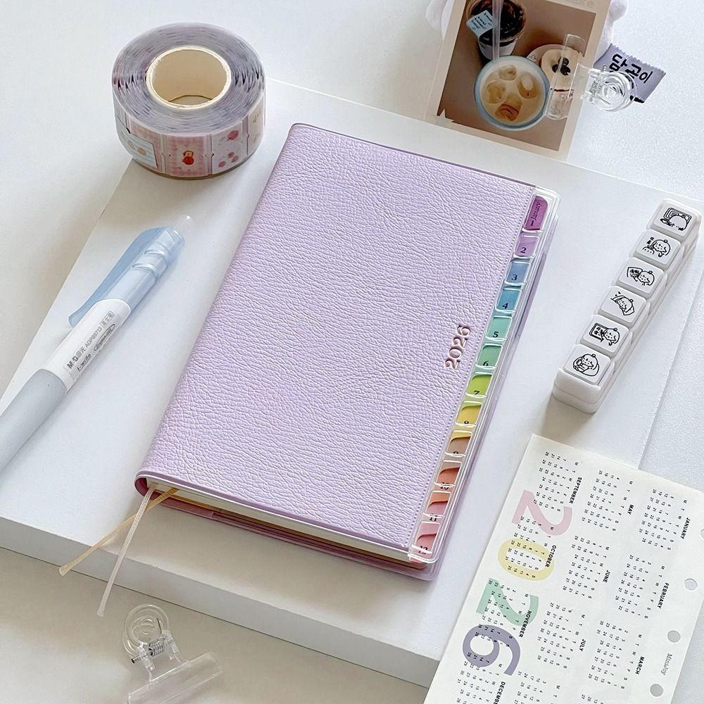 BEABOUT 2026 Planner, Da PU với Lịch Chương trình nghị sự Sách, DIY 220 Trang Danh sách việc cần làm đầy màu sắc Notepad Đồ dùng học tập