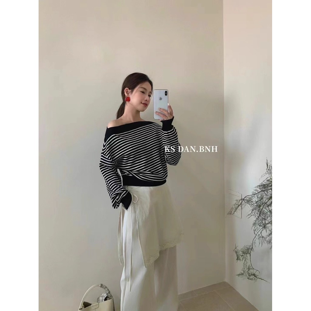 Áo len cổ ôm dáng dài chất liệu áo sơ mi, thiết kế phong cách Hàn Quốc cho thu đông
