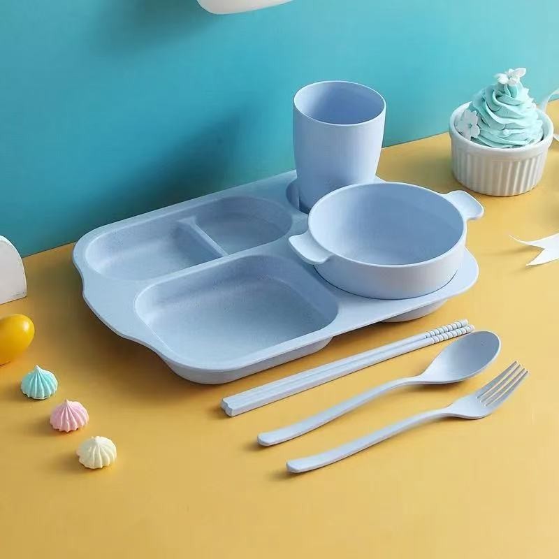 (Bộ 6) Bộ Dao Kéo Rơm Lúa Mì Nhật Bản Bộ Đĩa Ăn Tối Trẻ Em Đĩa Chia Đĩa Thức Ăn Nhanh 211 Đĩa Ăn Giảm Mỡ Đĩa Ăn Giảm Mỡ Dao Kéo Chia Đĩa