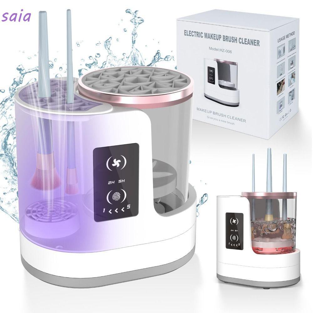 Máy làm sạch và sấy cọ trang điểm điện cầm tay SAIA 3 trong 1, sạc USB, tự động làm sạch và sấy, kèm giá đỡ giữ cọ