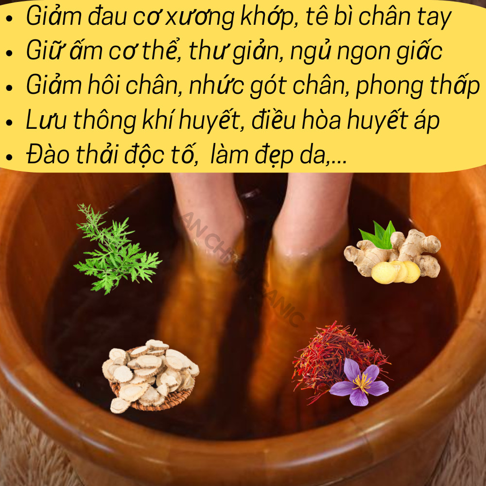 Bột Ngâm Chân Thảo Mộc Ngải Cứu, Gừng Thải Độc Giữ Ấm Giảm Đau Xương Khớp Giảm Hôi Chân (Bịch 30 túi lọc) An Chi Organic