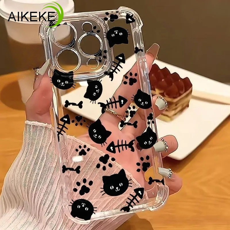 Ốp Điện Thoại Bốn Góc Xương Cá Vui Nhộn Cho Google Pixel 10 Pro XL 9A 9 Pro XL 8A 8 7 Pro 7A 6 Pro 6A 5 5A 4 XL 4A 3 3A XL 4G 5G Phim Hoạt Hình Mèo Chống Sốc Trong Suốt Mềm Mại Vỏ