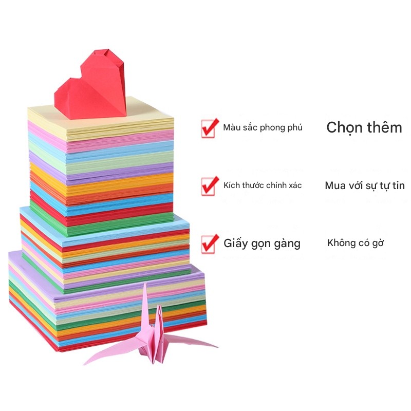 M6B8 Giấy màu 160 gsm gấp hoa, origami, in ấn ( 10 màu tổng 100 tờ) nhiều kích thước MALAN