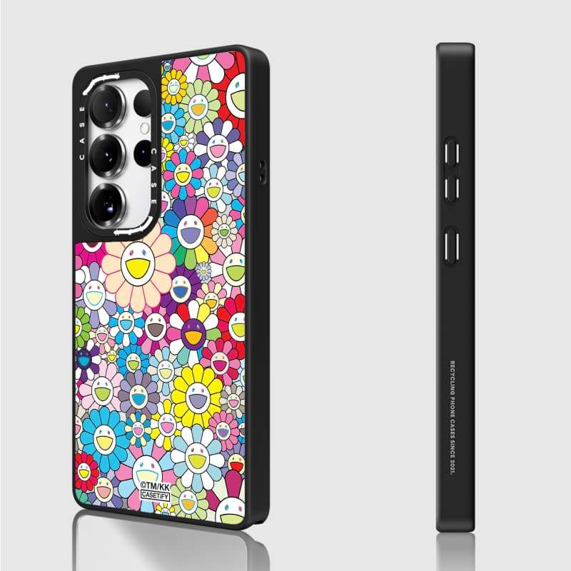 Ốp lưng CASECASE X FLOWERS (RAINDOW) Vỏ hút từ tính gương đen mờ cho Samsung Galaxy S23 S24 S25 Ultra Plus Mặt sau cứng có hộp khắc logo