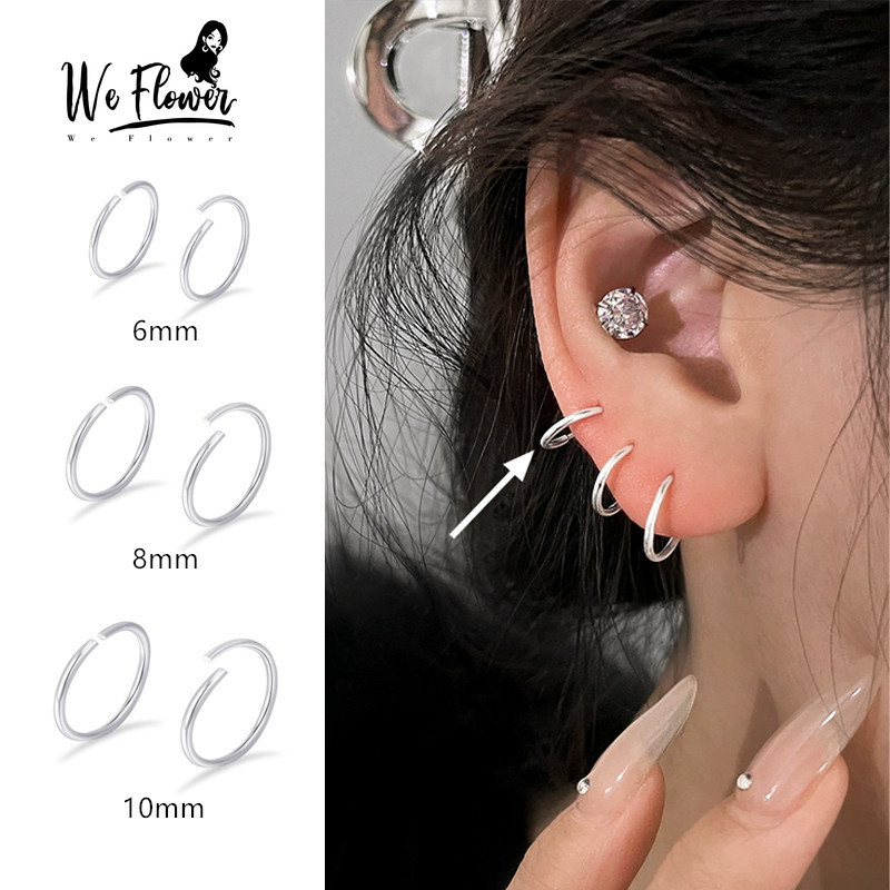 WeFlower Vòng Bông Tai Bạc S925, Đeo Xương Môi Mũi, Trang Sức Nữ