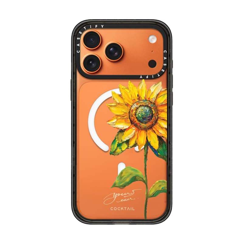 CASECASE X COCKTAIL 's Sunflower Black Edge Clear Hard Từ Hút Tác Động Dành Cho Apple IPhone 12 13 14 15 16 17 Pro Max Air Plus Có Hộp