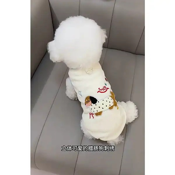 Quần áo thú cưng mùa xuân có áo kéo thêu Teddy Bichon Cat Puppy Quần áo quần áo thú cưng dễ thương