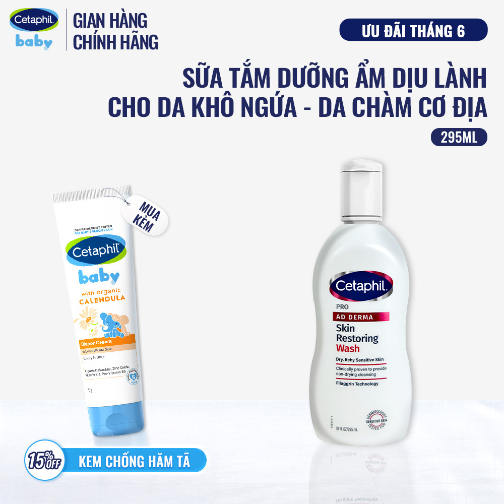 Sữa tắm dưỡng ẩm dành cho da khô, ngứa Cetaphil Pro AD Derma Wash 295ml