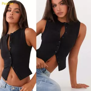 Nút vải không tay mùa hè Pealike Nút vải có gân phía trước vừa vặn