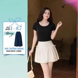 Áo Thun Nữ GUMAC Form Slim Nhẹ Tay Ngắn Cổ U Viền Ren Thanh Lịch ATF10048
