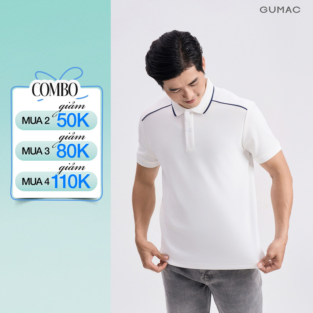Áo Polo Nam GUMAC Dáng Suông Basic Tay Ngắn Phối Viền Màu Bo Tay Thun Gân Co Giãn 4 Chiều APNG04054