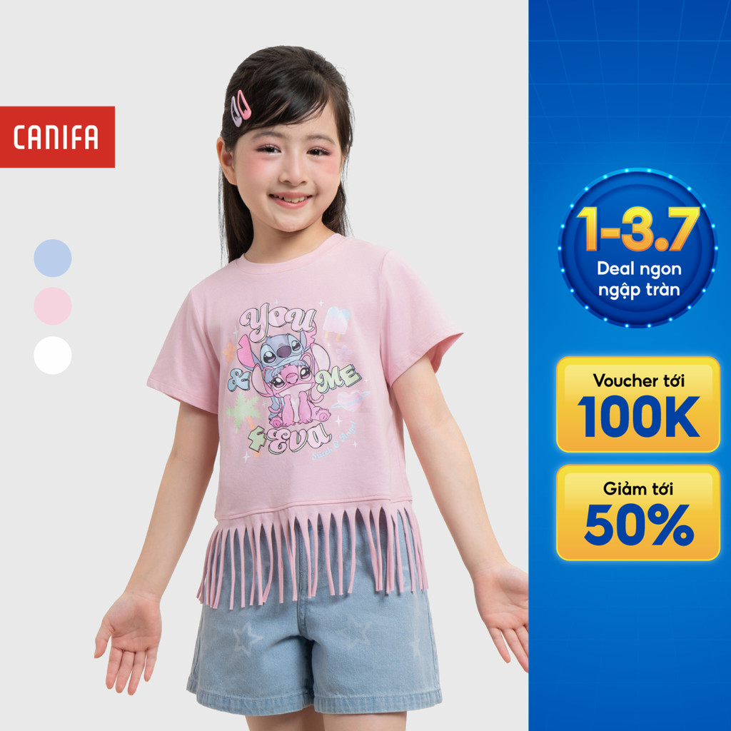 Áo phông bé gái CANIFA chất liệu cotton USA mềm mịn có hình in 1TS26S018