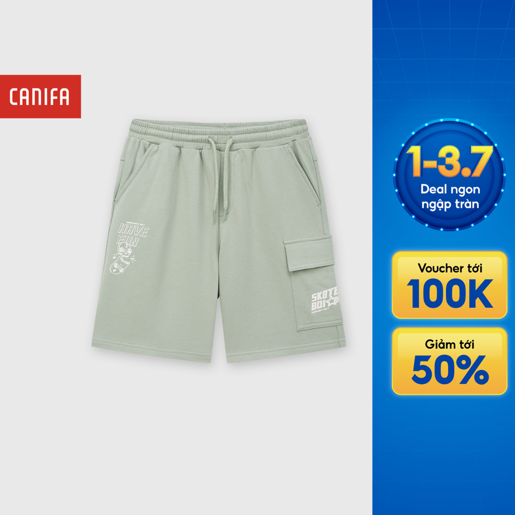 Quần short bé trai CANIFA cạp chun phối túi hộp in họa tiết 2BS26S012
