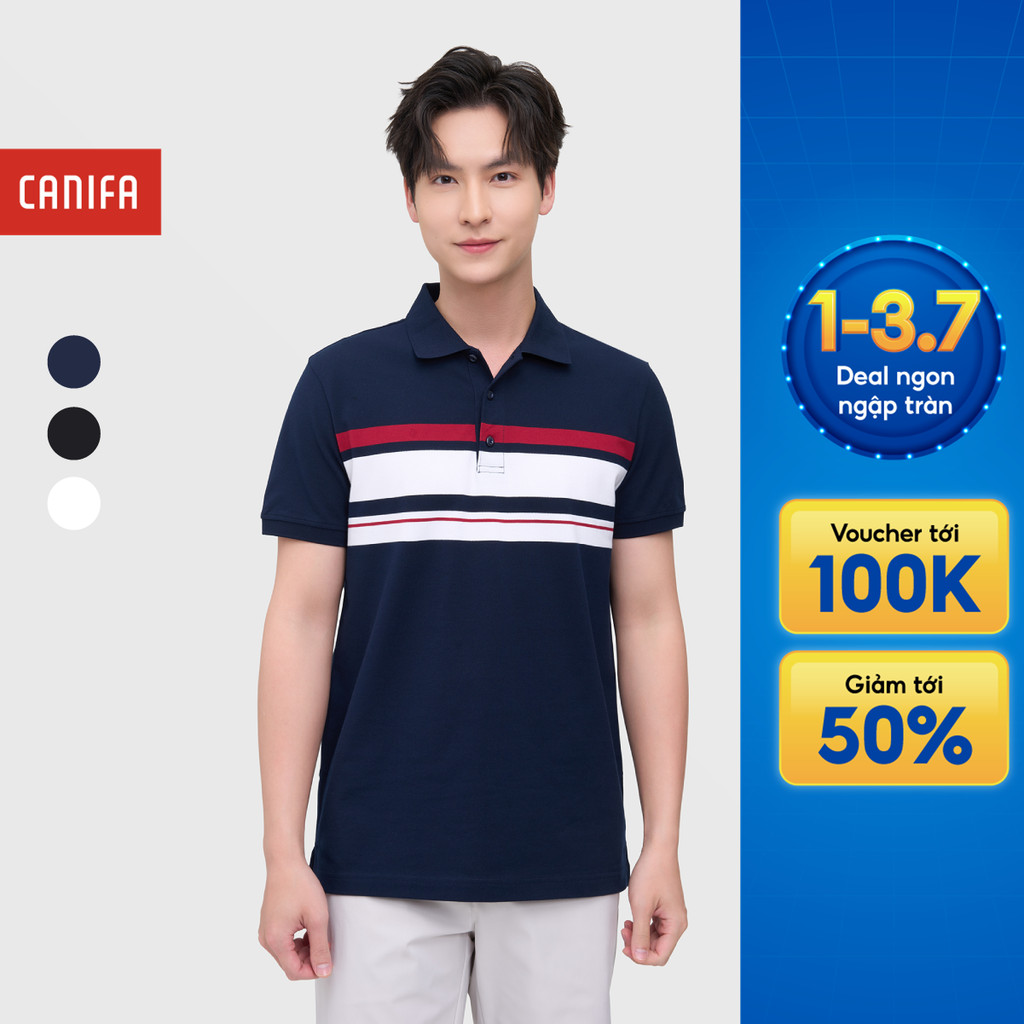Áo polo nam CANIFA cộc tay cổ bẻ phối kẻ 8TP25S003