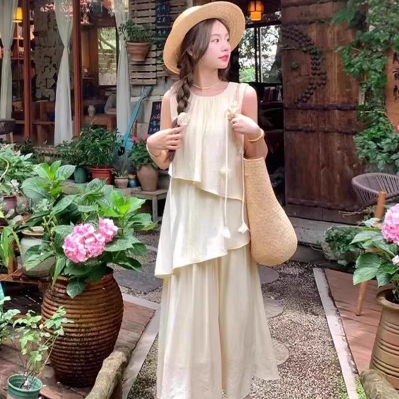 Phương pháp gốc có lớp lót Phong cách Hàn Quốc Không khí Mặc đi lại Thiết kế váy sang trọng Áo Vest không tay Váy dài