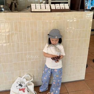 Bé Gái Hoạt Hình In Hình Sợi Tre Chống Muỗi Mùa Hè Phong Cách Hàn Quốc Rời Nhẹ Quần Thường Ngày