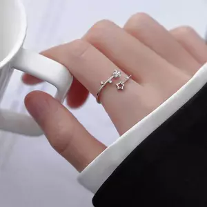 Nhẫn Ngôi Sao Năm Cánh Màu Bạc Rỗng Cho Nữ Phong Cách Hàn Quốc Mở Nhẫn Đeo Tay Có Thể Điều Chỉnh Kẻ Sọc Zircon Trang Sức Cưới [Mina]