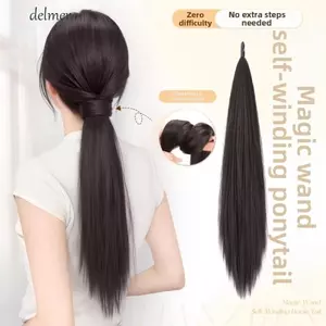 Bện Tóc Giả Tổng Hợp DELMER, Phần Mở Rộng Tóc 24Inch Đuôi Ngựa Dài Tự Cuộn Dây, Phụ Kiện Tóc Lông Tơ Tự Nhiên Thanh Lịch Thấp Thẳng Tóc Sử Dụng Hàng Ngày