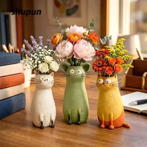 Bình nhựa SHUPUN, Kệ Boho Trang trí Quirky Kitty Planter, Trang trí bàn làm việc vui nhộn Bình hoa thủ công Quà tặng cho những người yêu thích mèo
