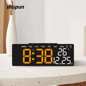 Đồng hồ treo tường điện tử SHUPUN, Đồng hồ LED kỹ thuật số treo tường ngày, Đồng hồ bàn trưng bày điều khiển bằng giọng nói đa chức năng tại nhà cho phòng ngủ