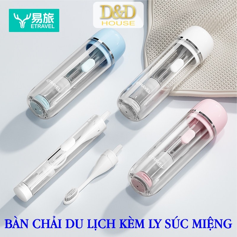 Bàn chải đánh răng gấp gọn kèm ly súc miệng du lịch ETRAVEL tích hợp ngăn đựng kem tiện lợi