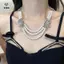 Bộ dây buộc và bông tai ngọc trai thanh lịch có nút thắt bướm cổ điển phong cách Pháp nhiều lớp xương đòn Nelace [Mina]