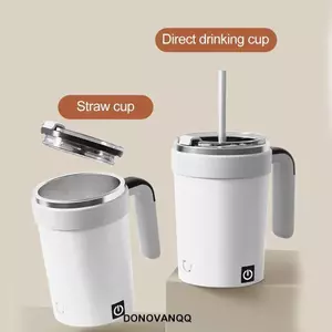 Cốc khuấy tự động DONOVANQQ, 380ML có ống hút & nắp Cốc cà phê trộn điện, đáy chống trượt USB có thể sạc lại Cốc tự khuấy chống nước gia đình