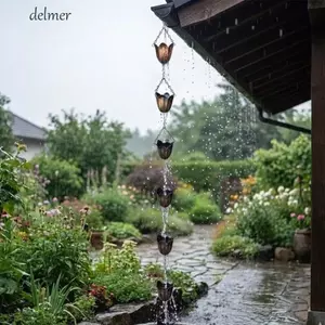 Dây chuyền mưa DELMER cho máng xối, Dây chuyền mưa bằng kim loại 7 cốc phong cách Nhật Bản, Sắt treo chống ăn mòn Nghệ thuật Dây chuyền thoát nước hình hoa Villa Courtyard