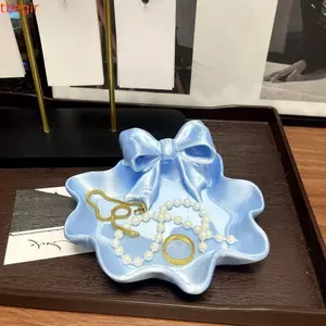 THEGIRL8B Nơ Ruy Băng Nhẫn Giá Đỡ, Khay Đựng Trang Sức In Hình 3D Ngọt Ngào, Dụng Cụ Sắp Xếp Chìa Khóa Bóng Thanh Lịch Phong Cách Baroque Tấm Trang Sức Đồ Trang Trí Nhà Cửa