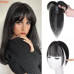 THEGIRL8B Hair Toppers with Bangs, Kẹp 4 * 6 / 5 * 7 Trong 3D Wispy Bangs, Rụng Tóc Vô Hình 100% Tóc Con Người Tiếng Pháp Bangs Fringe Miếng Tóc Tăng Khối Lượng Tóc