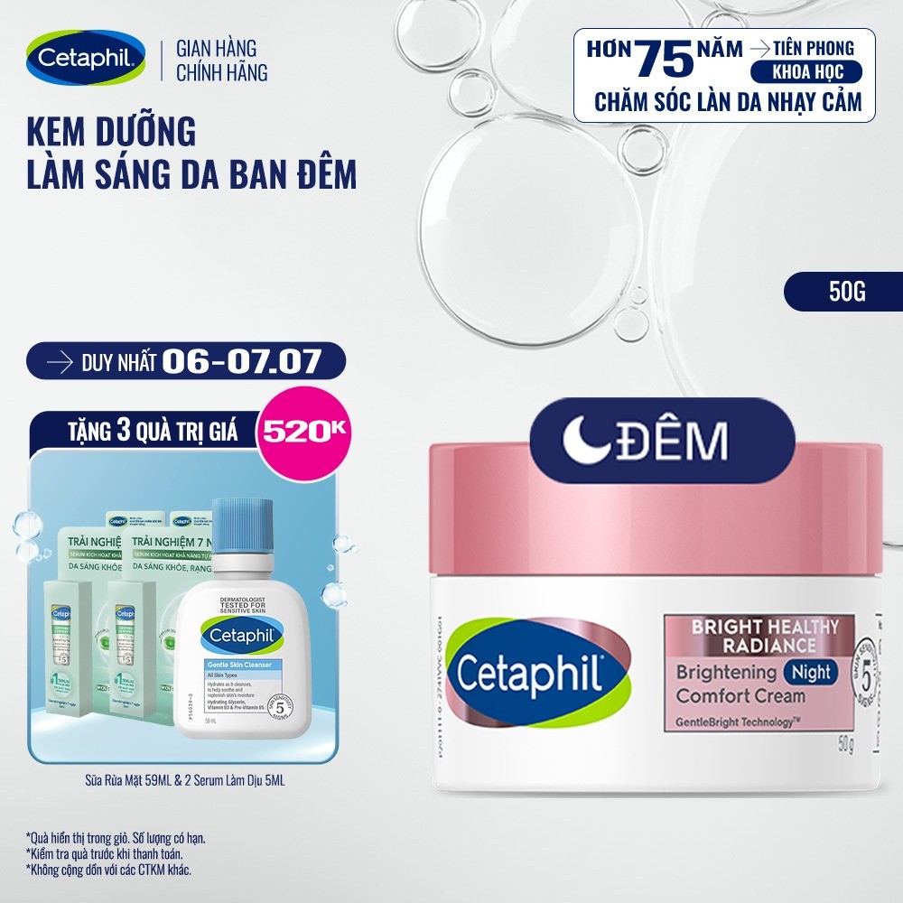 Kem dưỡng ẩm sáng da ban đêm dịu lành cho da nhạy cảm CETAPHIL BRIGHT HEALTHY RADIANCE NIGHT CREAM 50G