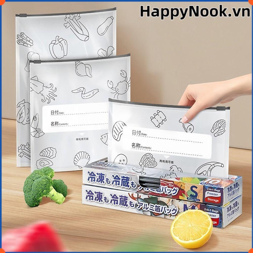 HAPPYNOOK 10 Cái / túi Túi Đựng Thực Phẩm, Tủ Đông Lá Nhôm An Toàn Tủ Đông Túi Đứng, Giữ Tươi Túi Khóa Zip Chống Rò Rỉ Có Thể Tái Sử Dụng