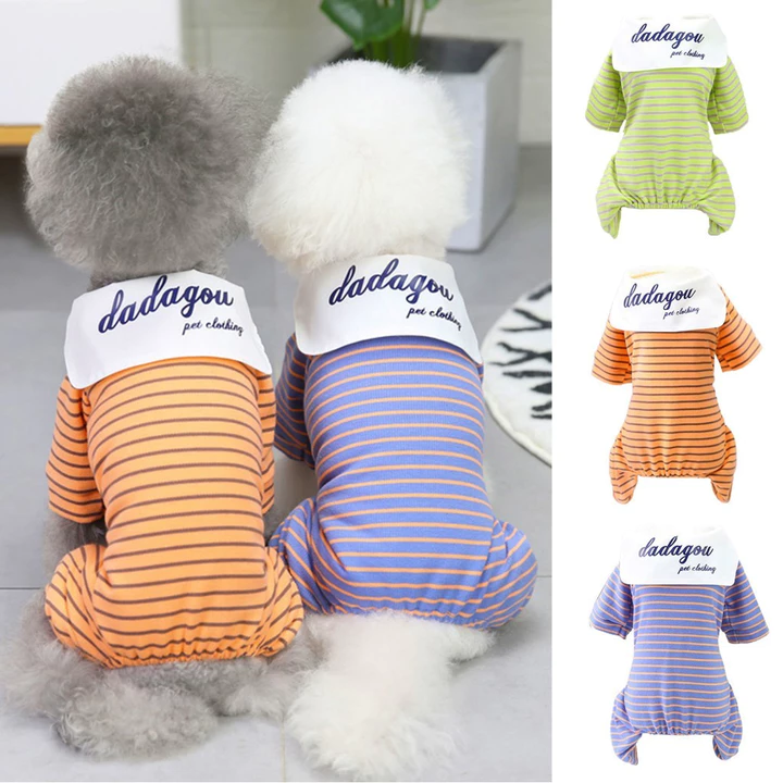 Quần áo cho chó Bộ đồ ngủ sọc ấm áp Onesie cho chó con Chó nhỏ Mèo