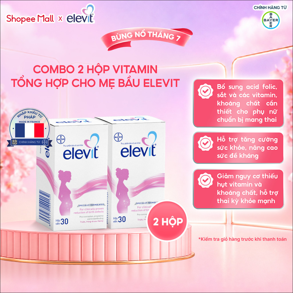 [LS deal] Combo 2 Thực phẩm bảo vệ sức khỏe Elevit bổ sung Acid Folic, Sắt, Canxi, Các Vitamin và Các khoáng chất