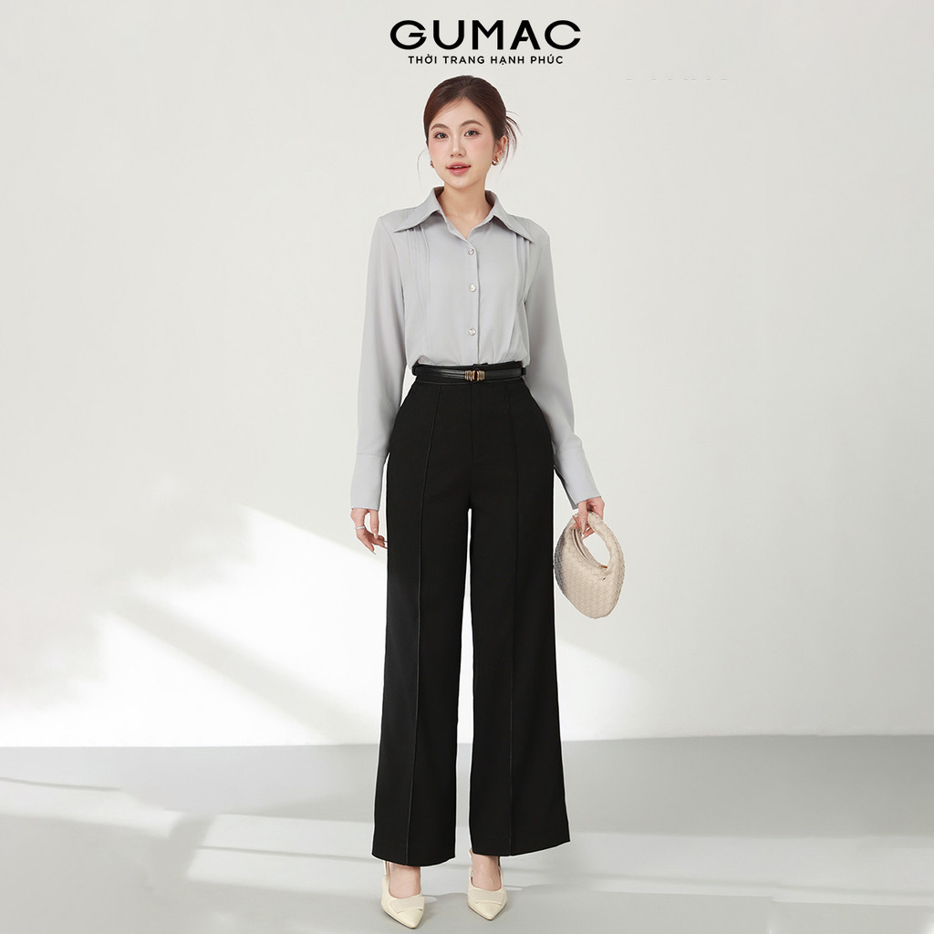 Quần Tây Nữ Ống Suông GUMAC Phối Chỉ Nổi Ở Bản Lưng Điểm Nhấn Chất Siêu Len Mềm Mát QF03014