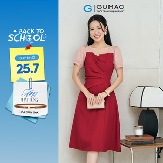 Đầm Nữ GUMAC Form A Xếp Ly Tay Phồng Phối Tơ Nữ Tính Hiện Đại LDE0701