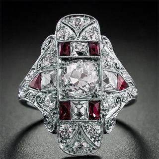 SixTwo Thời Trang Sang Trọng Topaz Nhẫn Bạc 925 CZ Phong Cách Tòa Án Cổ Điển Sapphire Đỏ Garnet Nhẫn Hoa Rỗng Hoa Họa Tiết Nhẫn Vĩnh Cửu Đính Hôn Nhẫn Cưới Nhẫn Hứa Cho Wo