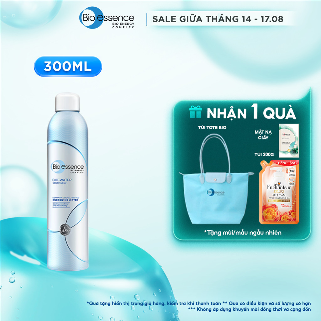 Nước Xịt khoáng cấp ẩm tức thì, làm dịu và bảo vệ da với khoáng vi lượng Bio essence Bio-Water 300ml