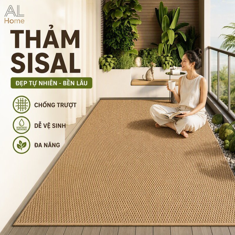 Thảm Trải Sàn Giả Sisal Đa Năng Chống Trượt Chống Nước Dễ Vệ Sinh Cho Phòng Khách