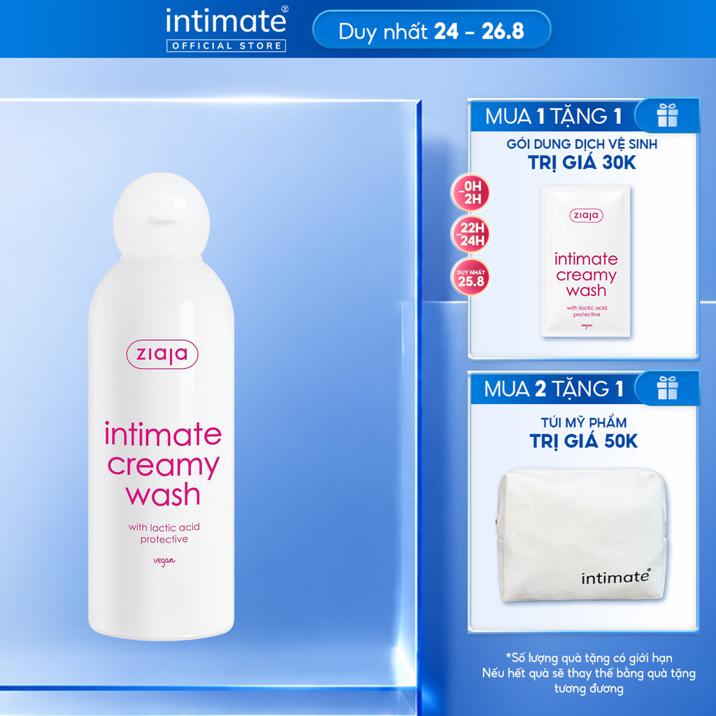 Dung Dịch Vệ Sinh Intimate With Lactic Acid ZIAJA Giúp Khử Mùi Hôi, Củng Cố Lợi Khuẩn, Cân Bằng pH 200ml
